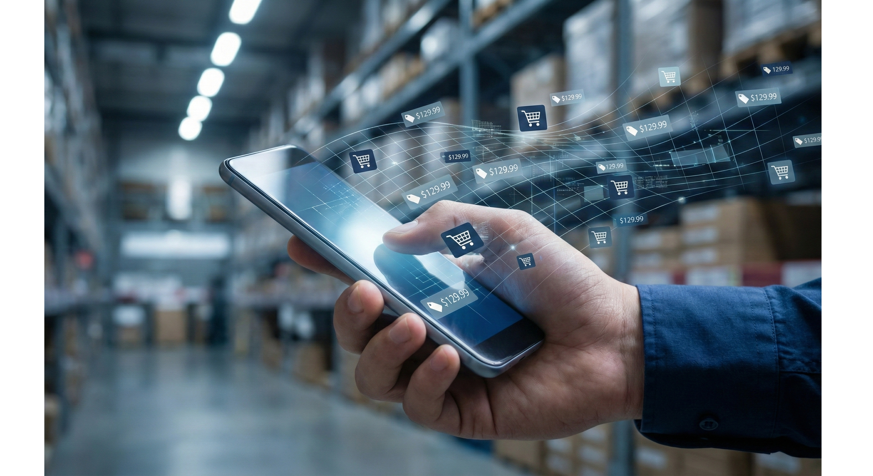 A visualization of the Universal Commerce Protocol acting as a digital bridge between a user's mobile device and a company's live inventory database.